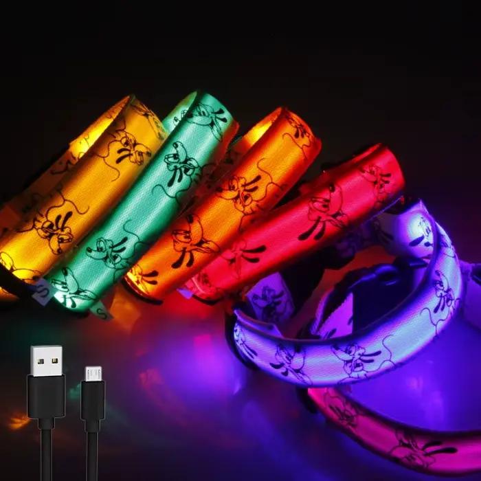 Collier LED réglable pour chien, Rechargeable par USB, sécurité nocturne, lumineux, pour grands chie