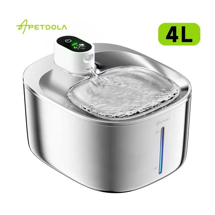 4L Fontaine a Eau Chat sans Fil en Acier Inoxydable, APETDOLA Fontaine à Eau pour Chat avec Capteur
