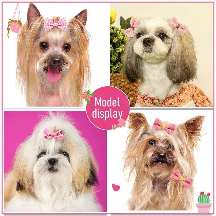 Nœuds de cheveux de petit chien de Style rose, 10 pièces, avec bandes en caoutchouc, décoration de c