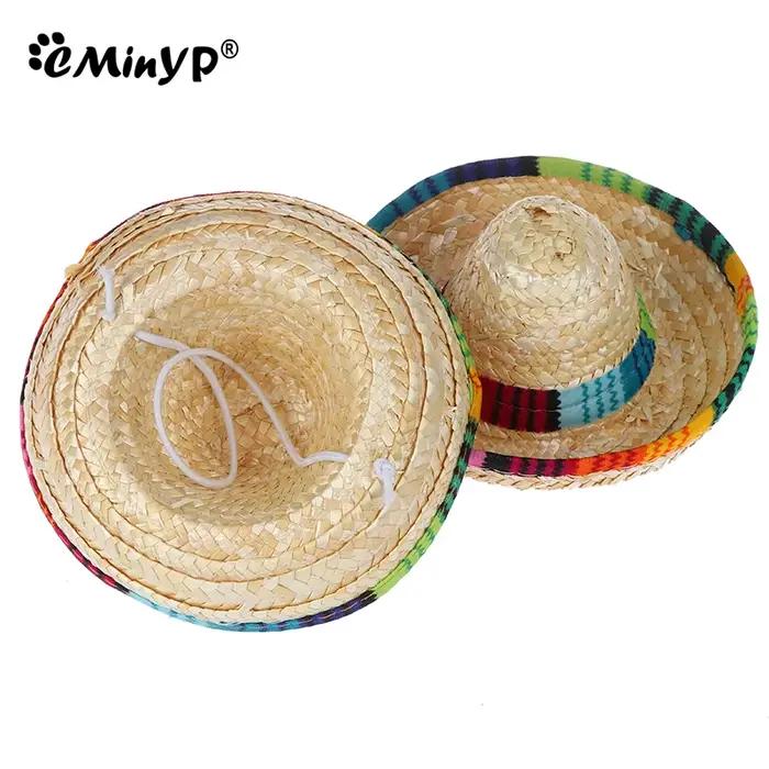 Mini chapeau de paille coloré pour chiens de compagnie, Sombrero pour chat, chapeau de soleil, fête