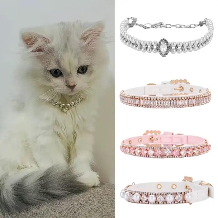 Collier de perles de luxe pour chat et chiot, collier en strass pour chats, petits chiens, Ragdoll,
