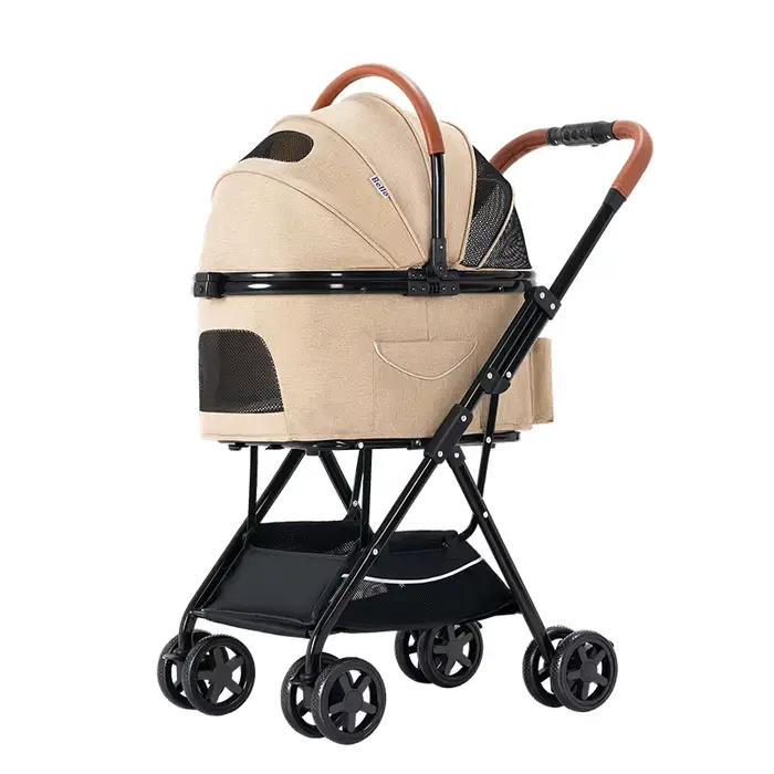Poussette de luxe pour chat et chien, 4 roues, respirante, panier de rangement pliable et amovible,