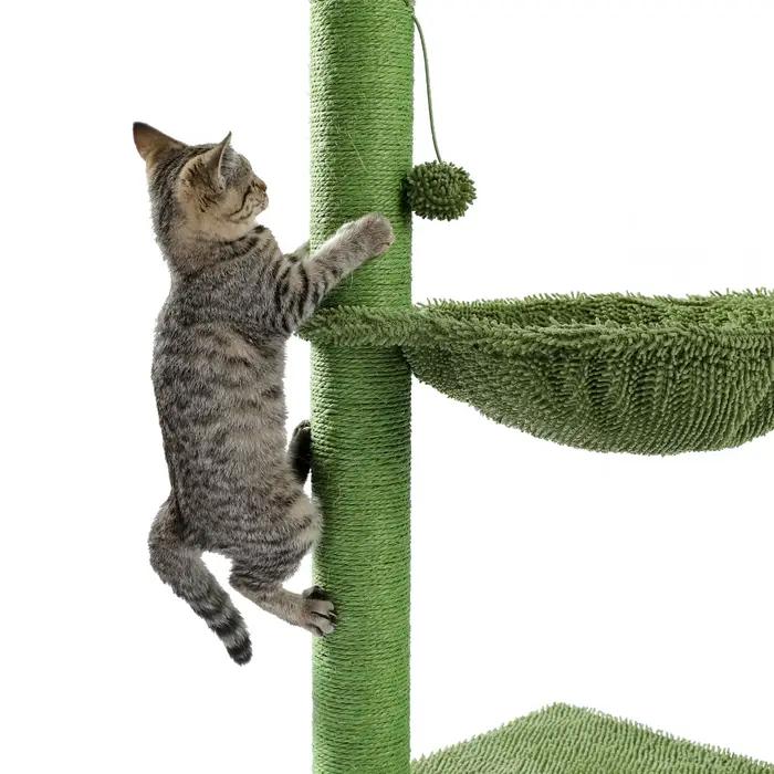 Arbre à Chat Pantum avec Tour de Jeu en Hamac, Poste à Gratter en Sisal, Entièrement Enveloppé, Vert