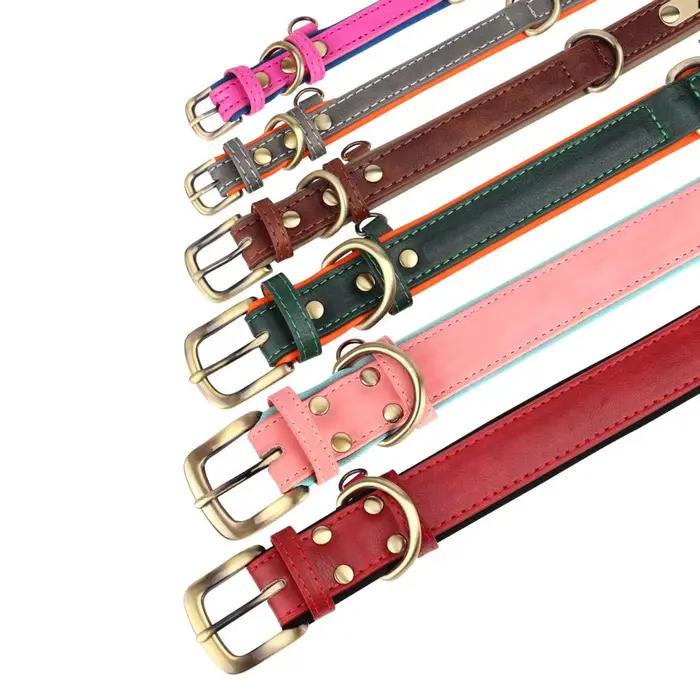 Ensemble de laisse de collier de chien en cuir personnalisé, collier en cuir rembourré souple pour p