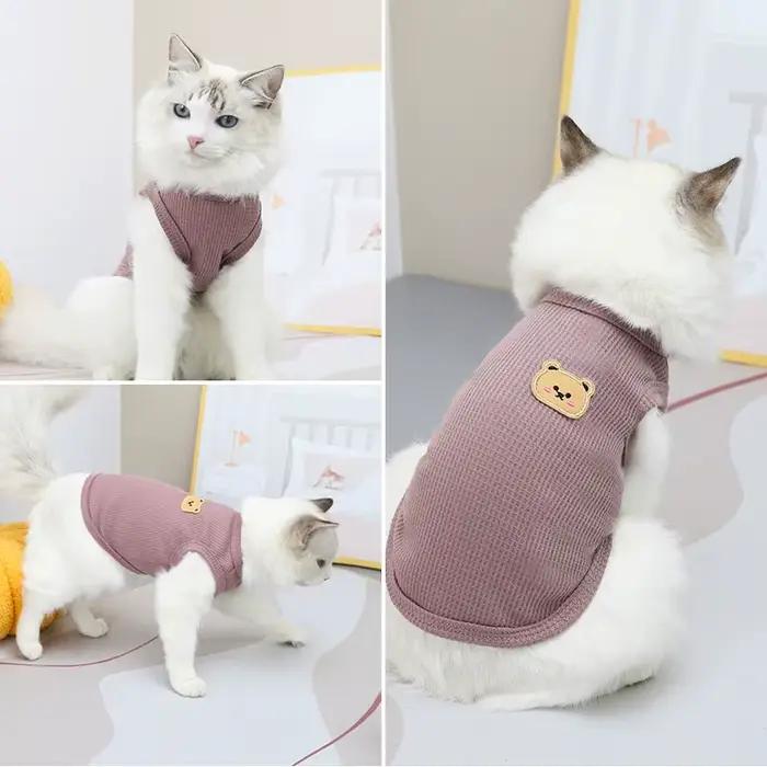 Vêtements pour animaux de compagnie chat imprimé ours gilet chiot chaton col rond sans manches T-shi