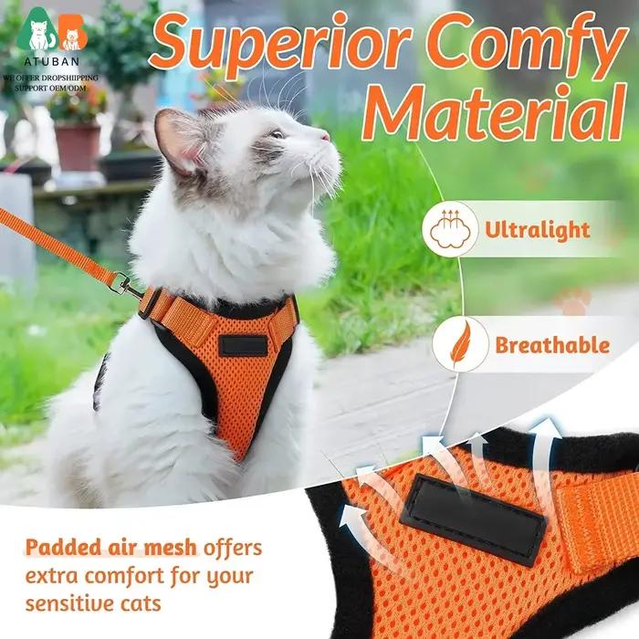 ATUBAN harnais et laisse pour chat pour la marche, harnais de gilet doux et réglable anti-fuite pour