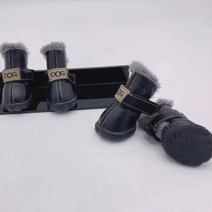 Bottes chaudes en PU pour chien, bottes d'hiver pour animaux de compagnie, bottes de neige douces et