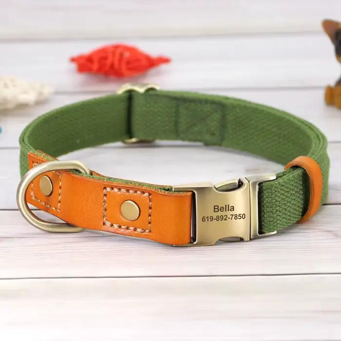 Collier de chien en nylon personnalisé, durable, en cuir véritable, colliers d'identification person