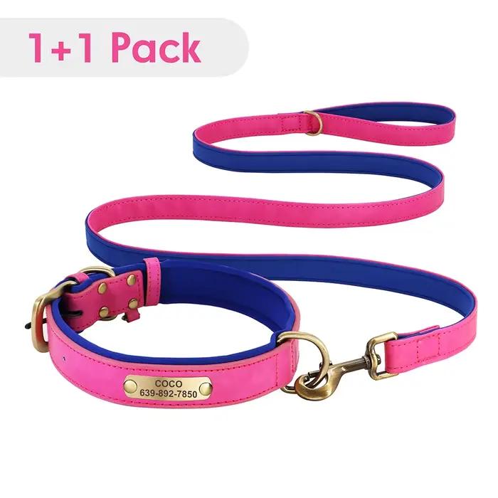 Collier d'identification de chien personnalisé avec laisse, ensemble collier et laisse en cuir PU re