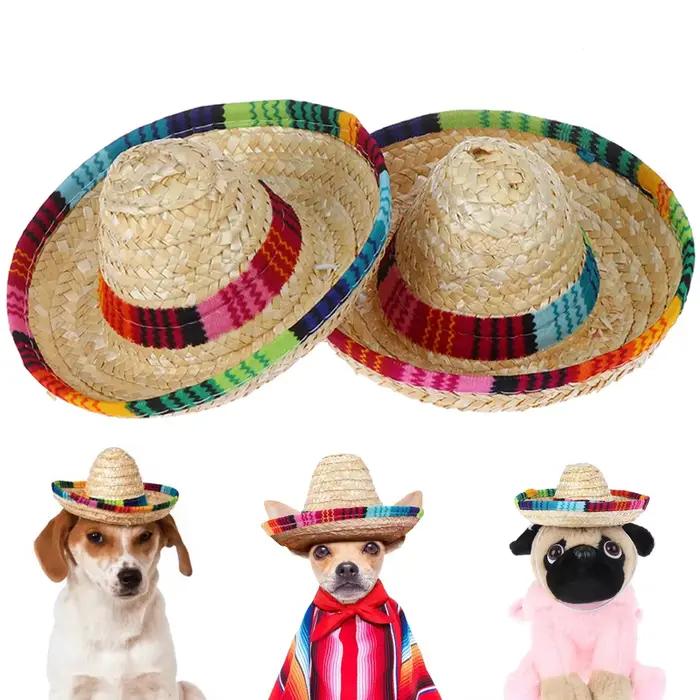 Mini chapeau de paille coloré pour chiens de compagnie, Sombrero pour chat, chapeau de soleil, fête