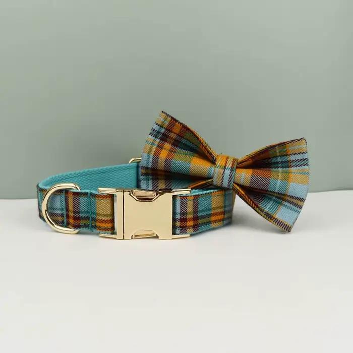 Collier, laisse et harnais pour chien personnalisés en coton avec logo sur mesure de haute qualité,