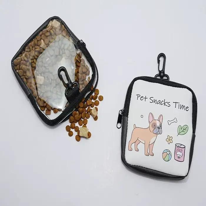 Pochette à friandises pour chien avec imprimé de dessin animé mignon, fermeture à glissière et petit