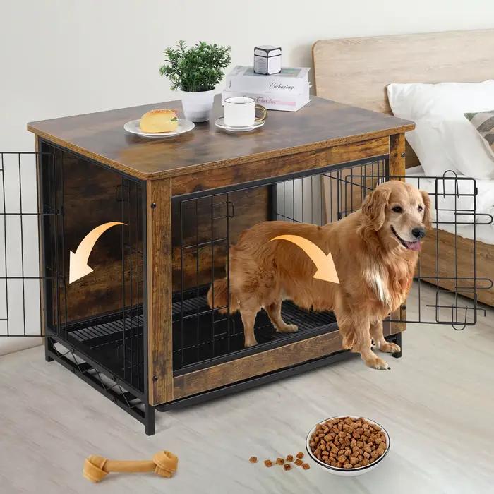 AOOU-Table d'appoint moderne en bois pour chien avec doubles portes, chenil pour chien, meubles de c