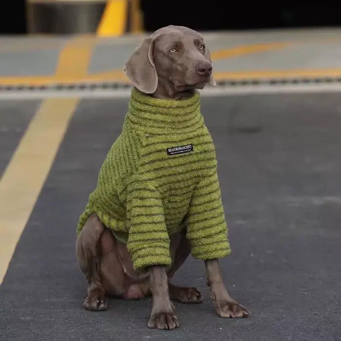 Pull pour chien 3XL pour grands chiens, pull en polaire rayée pour chien, pull à col roulé, tenue d'