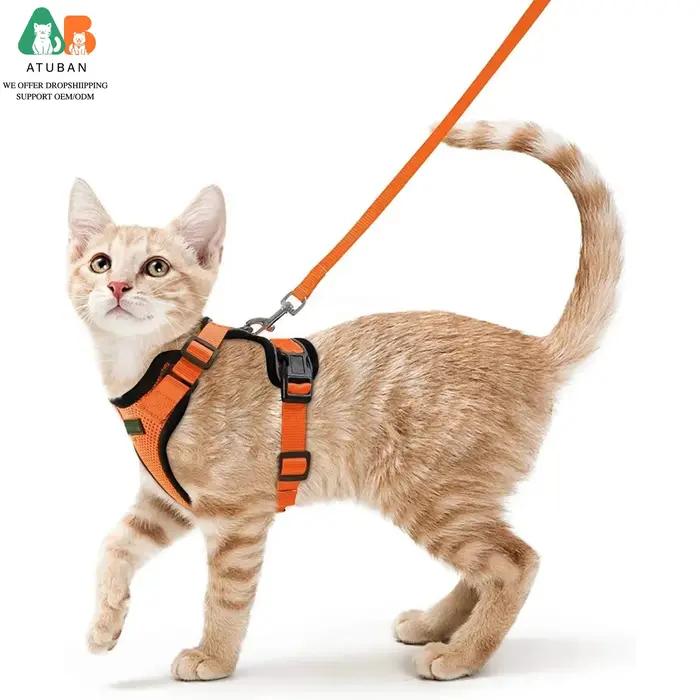 ATUBAN harnais et laisse pour chat pour la marche, harnais de gilet doux et réglable anti-fuite pour