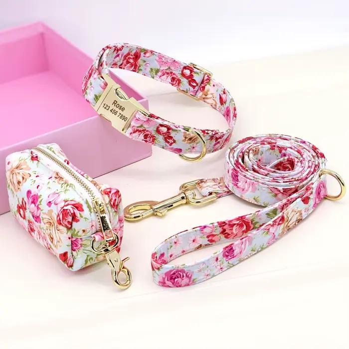 Ensemble de collier et laisse de chien en nylon à imprimé floral, colliers personnalisés pour animau