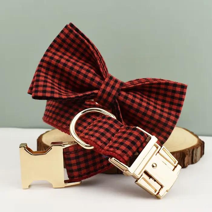 Collier de chien à carreaux de styliste avec nœud papillon, accessoires personnalisés pour chiens, e