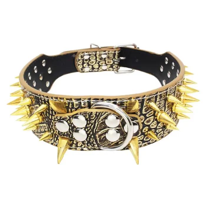 Grand collier Anti-morsure pour chien, avec clous pointus, Rivets, cuir PU, collier réglable pour an