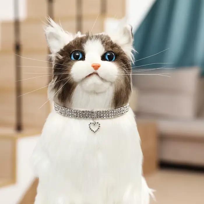Collier élastique à trois rangées de strass pour animaux de compagnie, décoration d'amour, chiot, ch