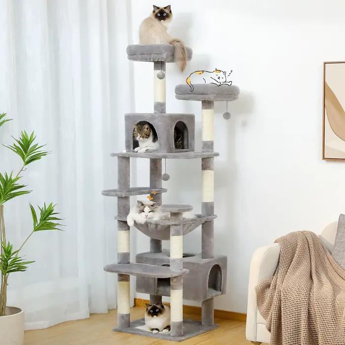 Grand arbre et tour pour chats d'intérieur, avec postes à gratter recouvertes de Sisal, hamac spacie
