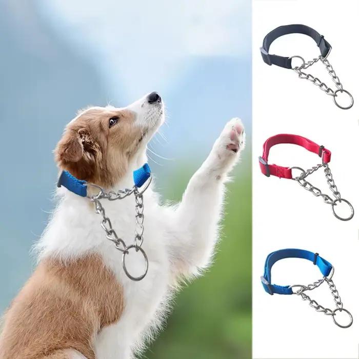 Collier pour animaux de compagnie réglable en Nylon pour grands chiens, collier de pincement antidér