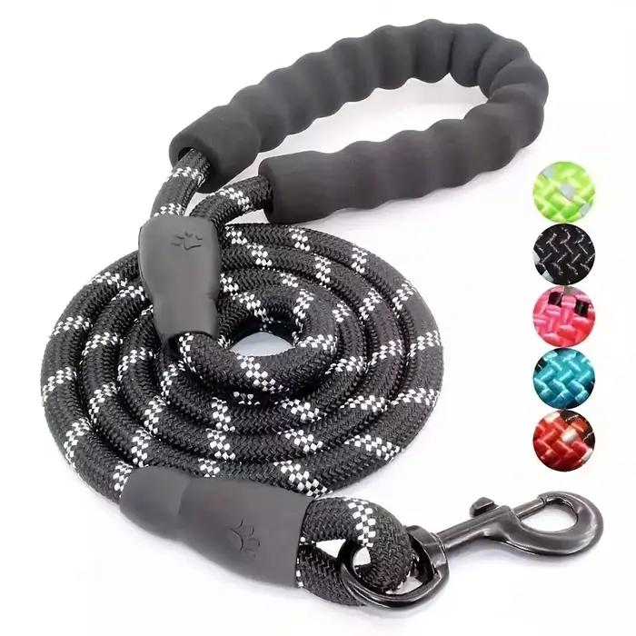 Laisse réfléchissante pour chien avec poignée rembourrée confortable, Double corde de Traction robus