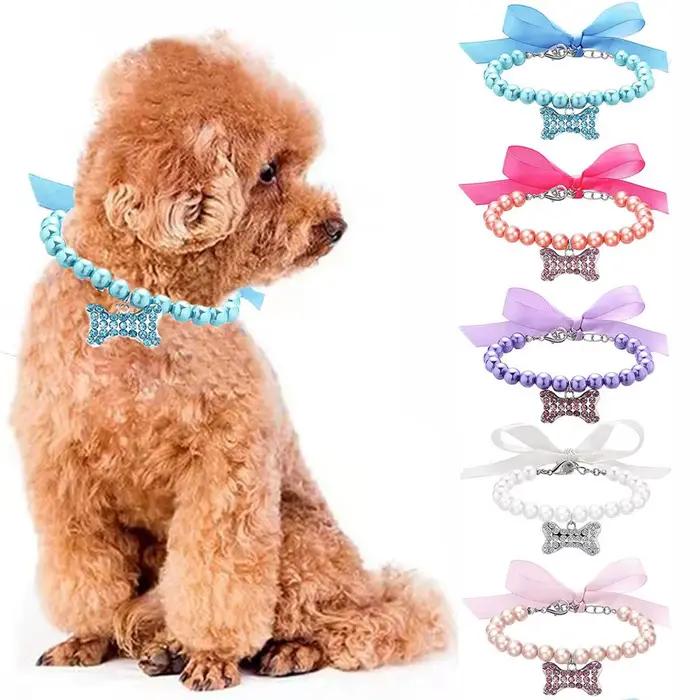 Collier de perles pour animaux de compagnie, bijoux de cou mignons, accessoires pour petits chiens e