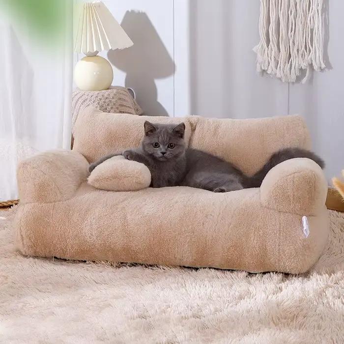 Lit de luxe pour chat, canapé Super doux et chaud pour animaux de compagnie, pour petits chiens et c