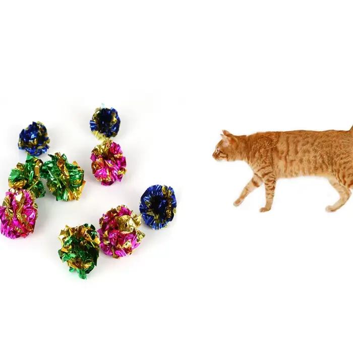 12 pièces boules colorées froissées en aluminium chaton son papier jouet chat jouet boules en Mylar