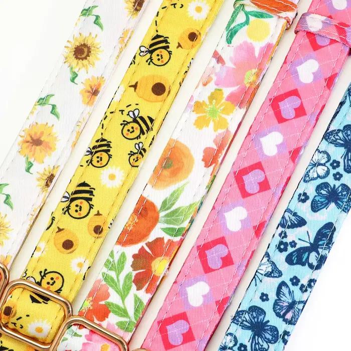 Collier de chien en Nylon personnalisé fleur abeille imprimé colliers de chiot gratuit personnalisé