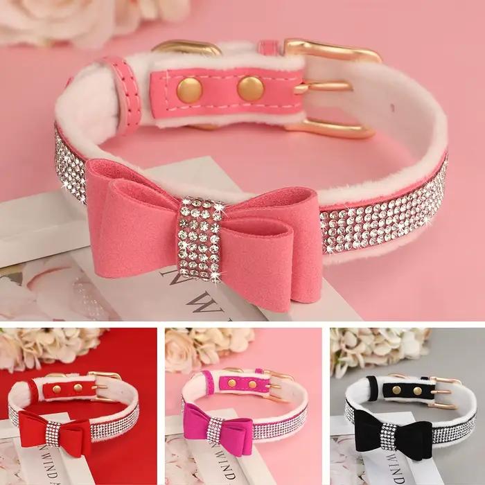 Collier pour chien avec nœud papillon mignon, strass scintillants, pour petits chiens et chats, en v