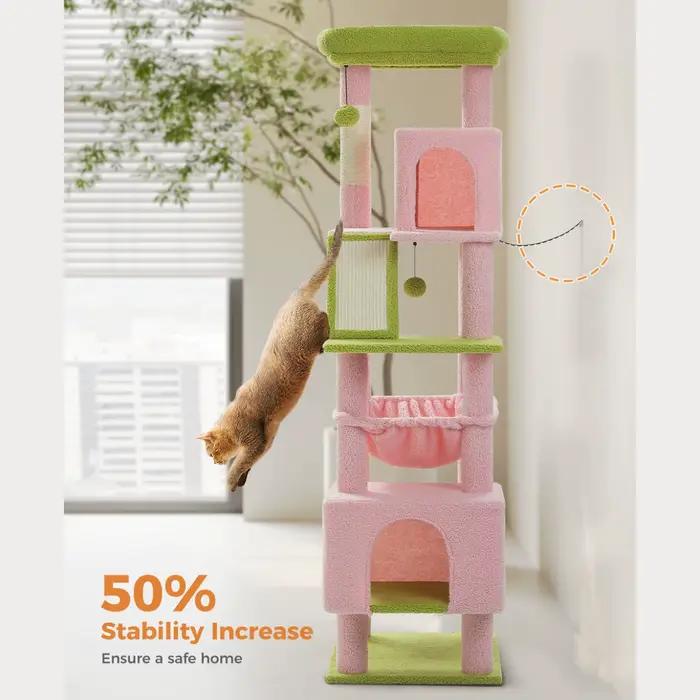 Tour pour chat d'intérieur à plusieurs niveaux avec griffoirs, perchoirs, hamac, condo, diversificat