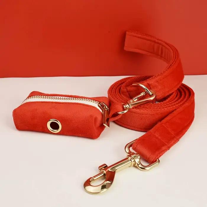 Ensemble collier et laisse pour chien en velours rouge, pour chiens de petite, moyenne et grande tai