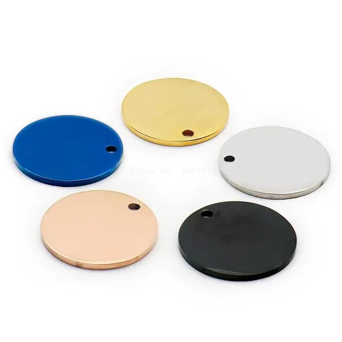 Étiquette d'identification en acier inoxydable, 20 pièces, collier miroir rond pour animaux de compa