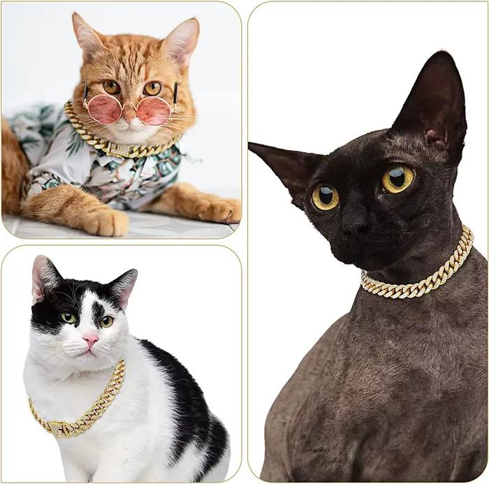 Collier de luxe en chaîne dorée pour chien, collier pour chiot, accessoires de bijoux en cristal, li
