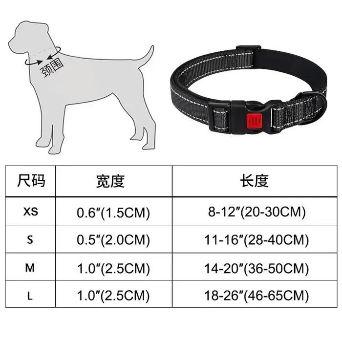 Collier de chien en fonte réglable, collier rembourré en nylon respirant en néoprène souple pour chi