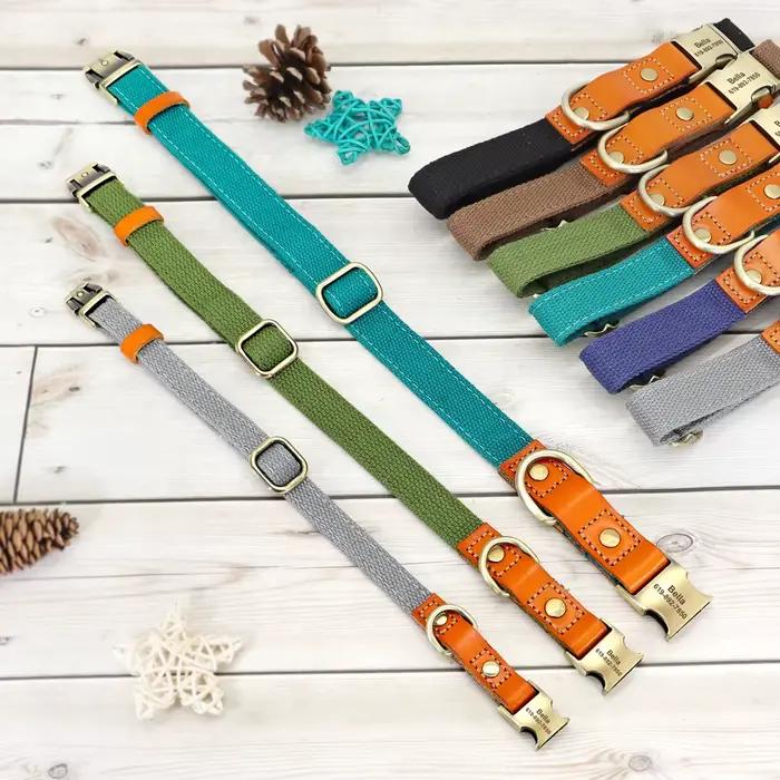 Collier à boucle pour chien personnalisé, en Nylon et cuir, nom gravé pour petits et moyens chiens,