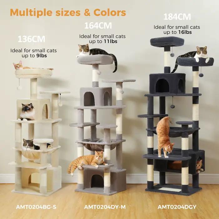 Grand arbre et tour pour chats d'intérieur, avec postes à gratter recouvertes de Sisal, hamac spacie