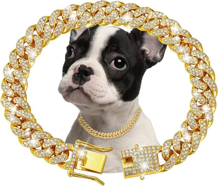 Collier de chaîne en métal doré pour animaux de compagnie, de luxe, pour petits, moyens et grands ch