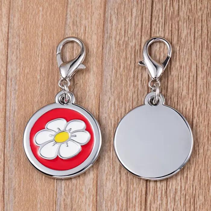 Porte-clé rond en forme de fleur pour chien et chat, carte d'identité personnalisée, nom, accessoire