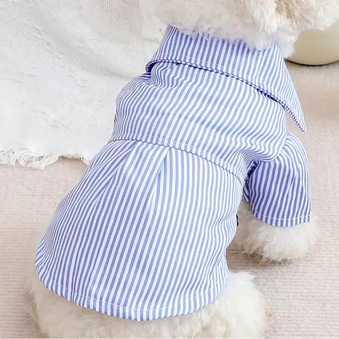 Vêtements pour chiens de compagnie chemises rayées à nœud papillon mince été bleu mode Chihuahua che