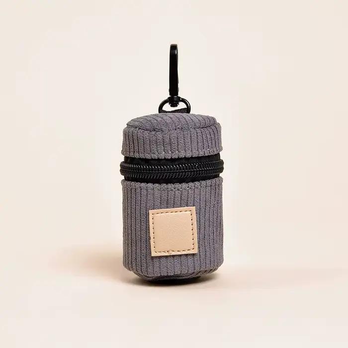 Porte-sacs à déjections canines en velours côtelé avec mousqueton, distributeur portable de sacs à d