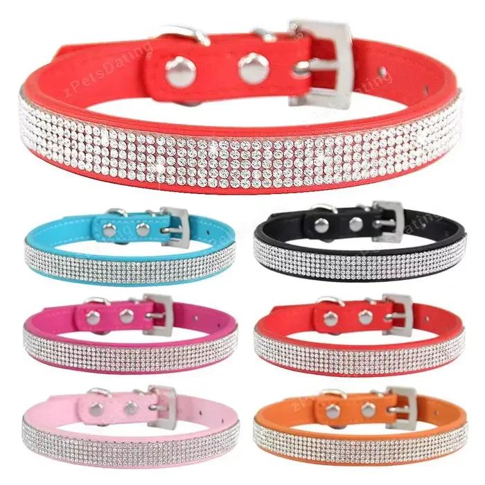 Cristal paillettes strass collier pour animaux de compagnie en cuir chiot collier colliers pour peti