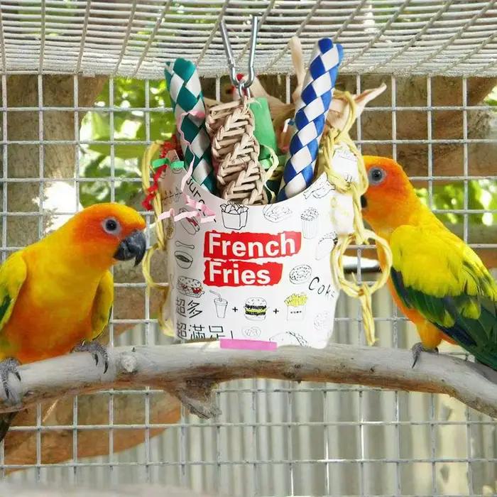 Jouets à mâcher colorés pour perroquets, tasse à oiseaux naturelle, jouets à mâcher pour perruches,