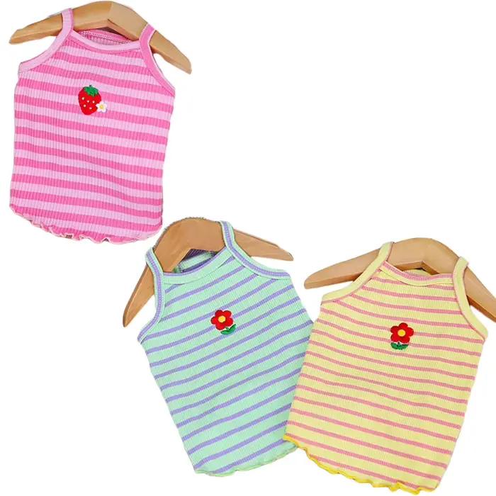 Vêtements d'été pour chiens, gilets à rayures sans manches pour petites chiennees, costumes pour ani