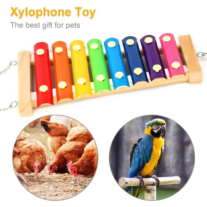 Jouet Xylophone pour oiseaux, poulet, Cage à oiseaux suspendue en bois, accessoires, jouet Musical a