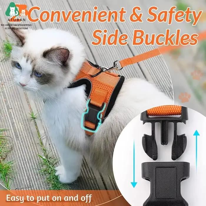 ATUBAN harnais et laisse pour chat pour la marche, harnais de gilet doux et réglable anti-fuite pour