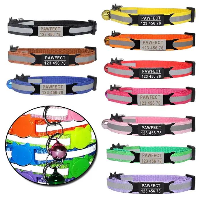 Collier réfléchissant réglable et personnalisé pour chat, accessoire de sécurité en nylon pour l'ide