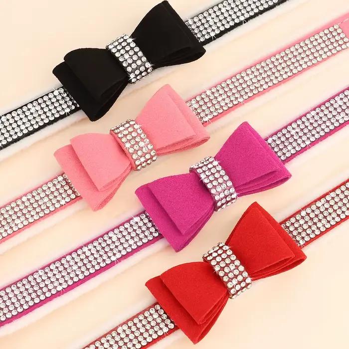 Collier pour chien avec nœud papillon mignon, strass scintillants, pour petits chiens et chats, en v