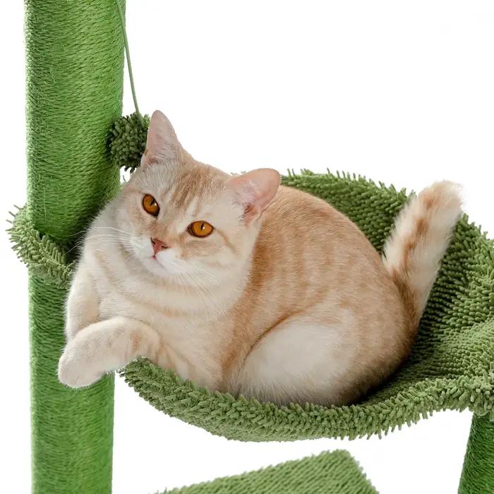 Arbre à Chat Pantum avec Tour de Jeu en Hamac, Poste à Gratter en Sisal, Entièrement Enveloppé, Vert
